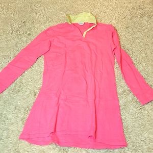 Haley and the Hound long sleeved dress collared (pink with green collar)